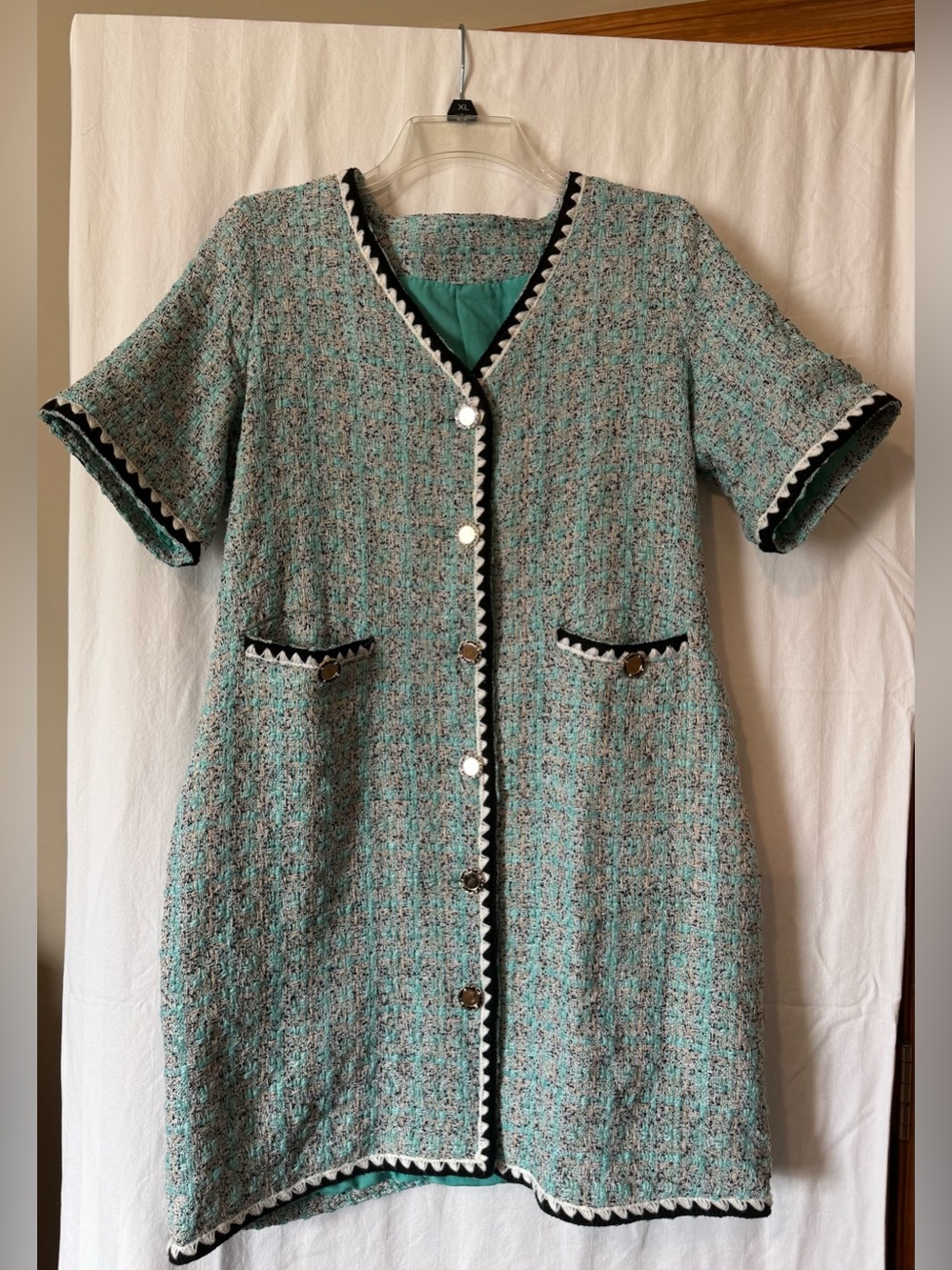 Women’s Size L Tweed Short Sleeve Button Front Mini Dress